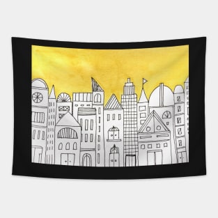 Yellow small town Tapestry