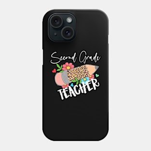 Second Grade Teacher Leopard Pencil 2nd Grade Women Teacher Phone Case