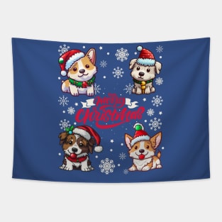 Cute Puppys Merry Christmas Tapestry