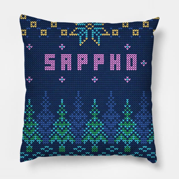 Ugly Christmas Sweater But For Sappho Pillow by For Lesbians, By Lesbians