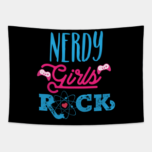 Nerdy Girls Rock Cute Geek Nerd Chic Gamer Science Tapestry