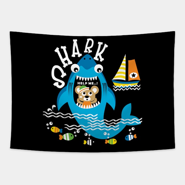 Shark Bear Mouth Cartoon Tapestry by Mako Design 