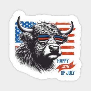 4th July USA Patriotic Highland Cow Magnet