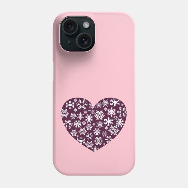 Burgundy Heart Filled With Snowflakes Phone Case by Miozoto_Design
