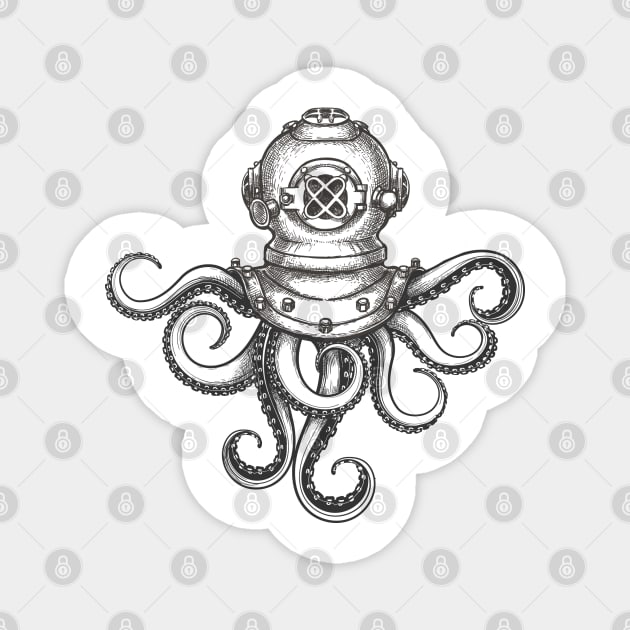 Octopus in Diving Helmet Magnet by devaleta