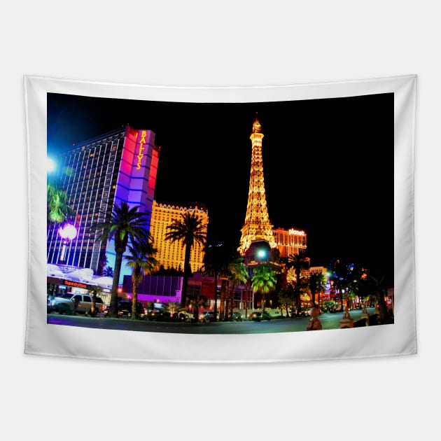 Eiffel Tower Paris and Ballys Hotel Las Vegas America Tapestry by AndyEvansPhotos