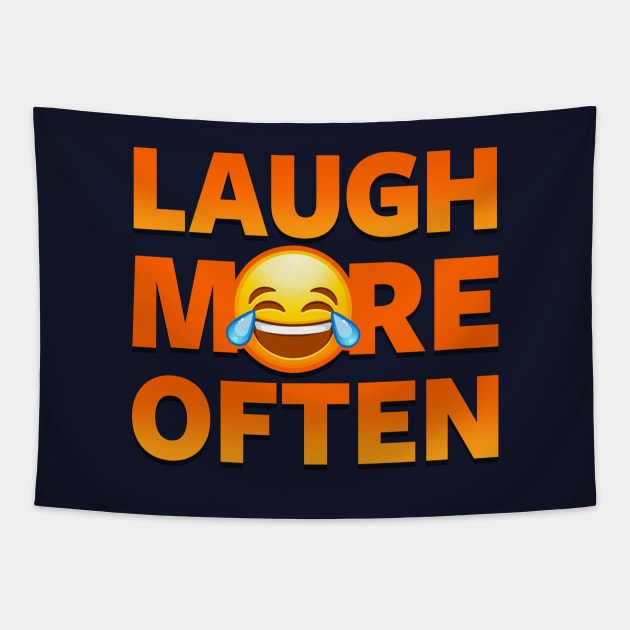 Laugh More Often Smiling Emoji Slogan Tapestry by JunkArtPal