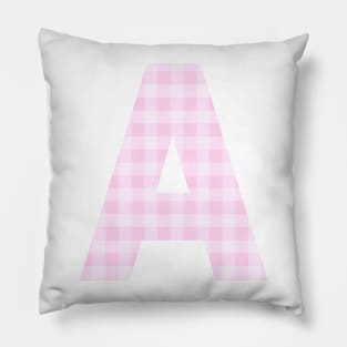 Pink Letter A in Plaid Pattern Background. Pillow