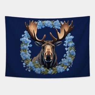 Moose And Alaska Alpine Myosotis Flowers Tapestry