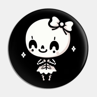 Cute Happy Skeleton Girl with a Bow | Halloween Design in Kawaii Style Pin
