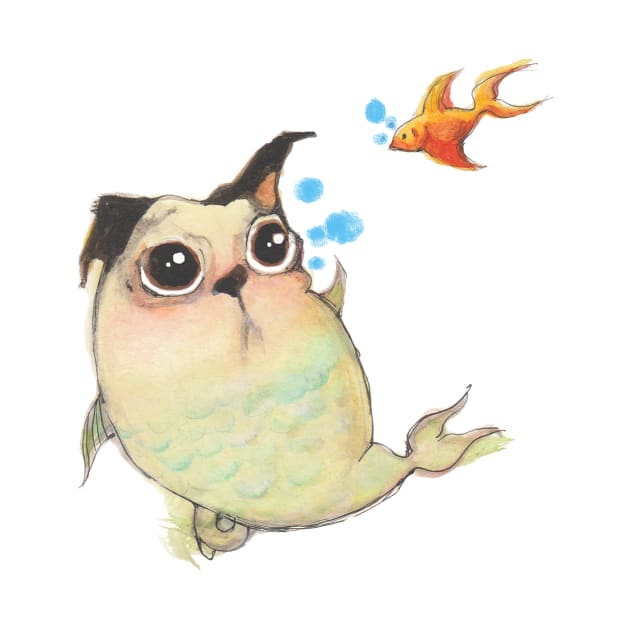 Pug meets goldfish by tonib