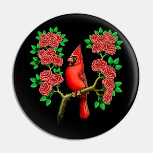 Red Cardinal bird in rose flowers Pin