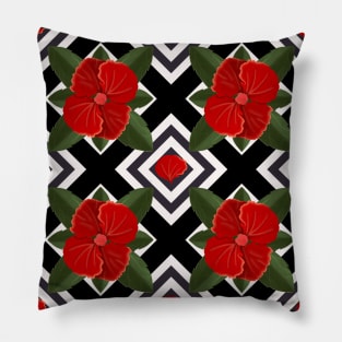 Hibiscus tropical floral geometric pattern Pillow