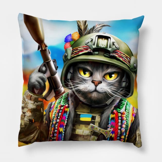 Ukrainian cat grenade launcher Pillow by Marysha_art