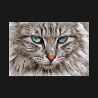 White Cat With Blue Eyes Face Digital Painting T-Shirt