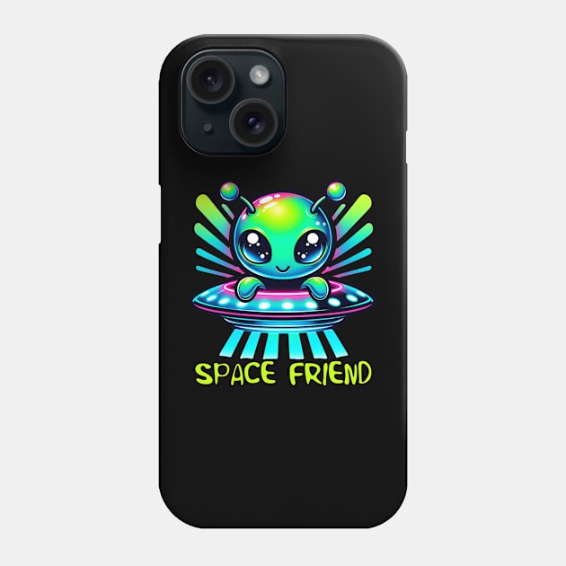 Space Friend Neon Kawaii Alien Intergalactic UFO Phone Case by Lavender Celeste