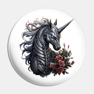 Gothic Unicorn Roses Pin