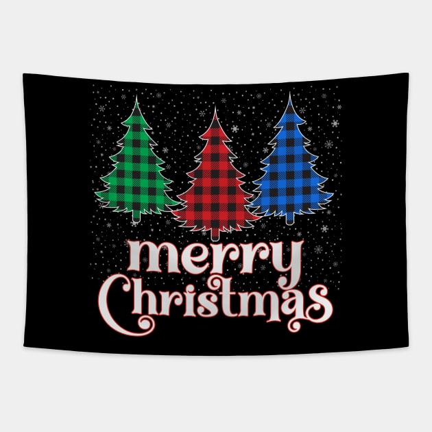 Xmas Buffalo Plaid Trees Merry Christmas Tapestry by Mind Your Tee