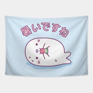 Cute White Seal Eating Watermelon Its Hot Tapestry