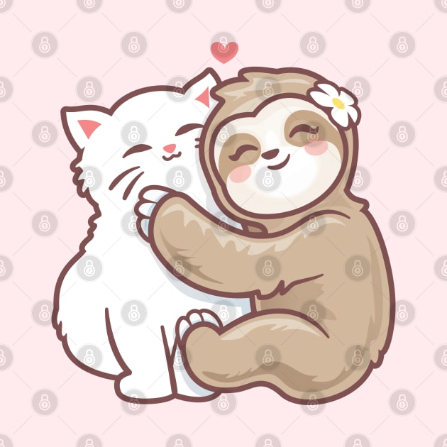 best girl friend Cute Cat loves sloth Kind hugs by PnJ