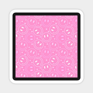 Preppy pink Happy face stars pattern Magnet