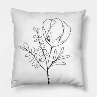 Wildflower Botanical Line Art | Elegant Floral Leaf Design Pillow