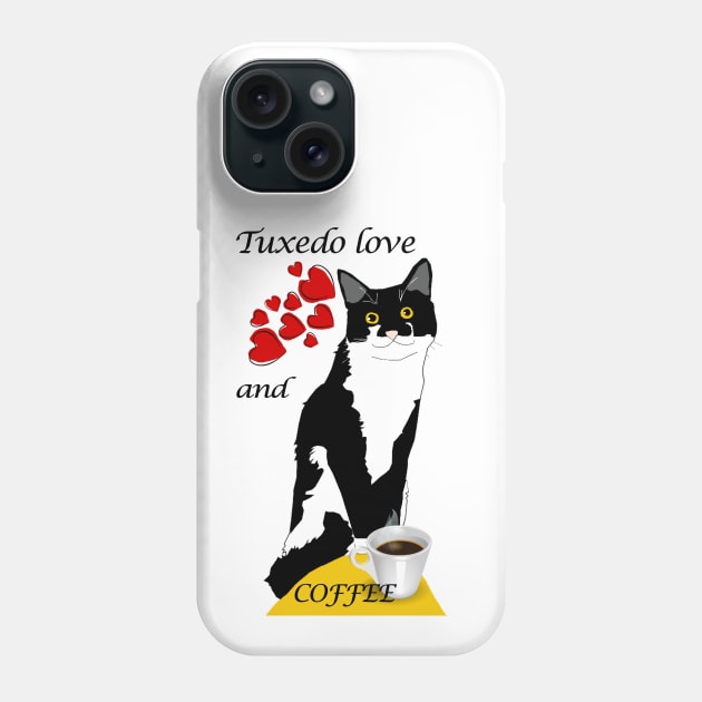 Cute Tuxedo Cat love and coffee  Copyright TeAnne Phone Case by TeAnne