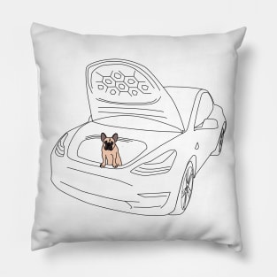 French Bull Dog Puppy in a Tesla Model 3 Frunk Pillow