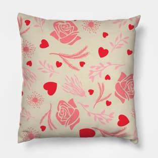 Hearts and Flowers- Rose Dandelion Leaves Pillow