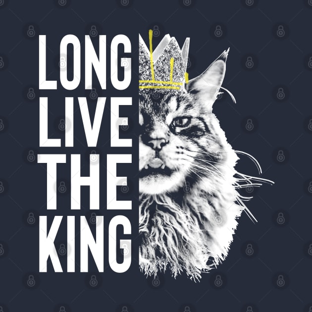 Long Live The King - Maine Coon Cat Face with Graffiti Crown and Text by VoidCrow