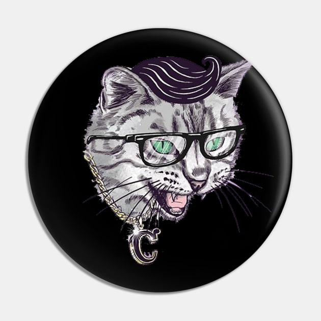 Black and White cat with a silver C chain Pin by Donaatelle