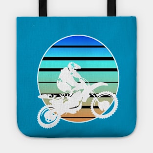 Motor X White Silhouette Dirt Bike Against Retro Sunset Tote