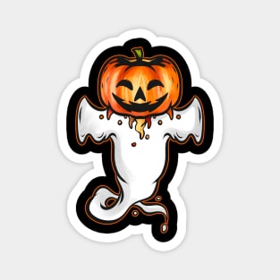 Kawaii Cute Ghost With Pumpkin Head On Costume Halloween Magnet