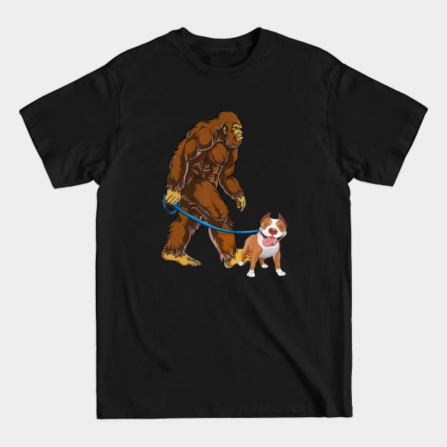 Discover Funny Bigfoot Sasquatch Walking Pitbull - Bigfoot Funny Sasquatch - T-Shirt