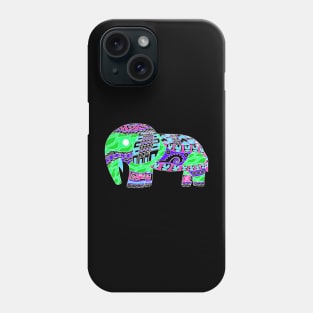 dark tribal elephant ecopop totonac pattern art green mustard wallpaper Phone Case