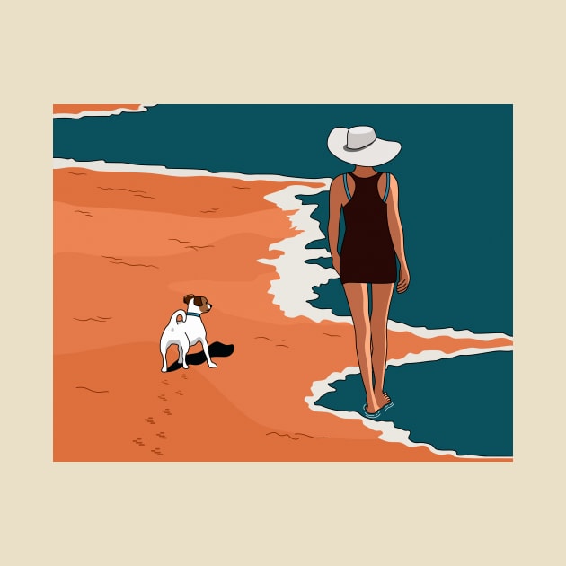 Beach walk with dog by RoeArtwork