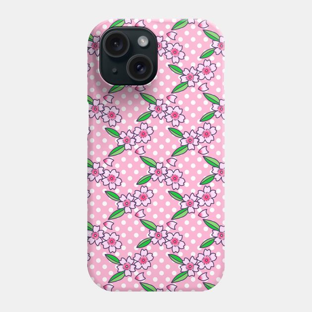 Cherry Blossoms Polk-a-dot Pattern Phone Case by saradaboru