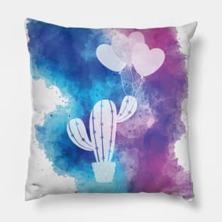 Cactus are my valentine. Heart ballons with watercolor paint Pillow