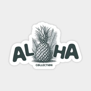 Pineapple Linear Art Print Design with Text "Aloha" Magnet