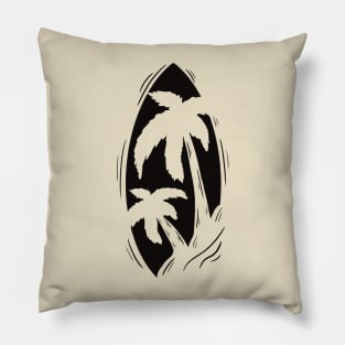 Surfboard in the silhouette of the palms Pillow