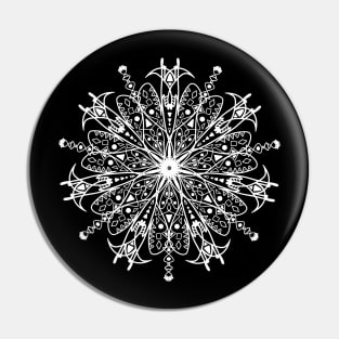 Hand drawn mandala with fine details white color. Stylish print. Pin