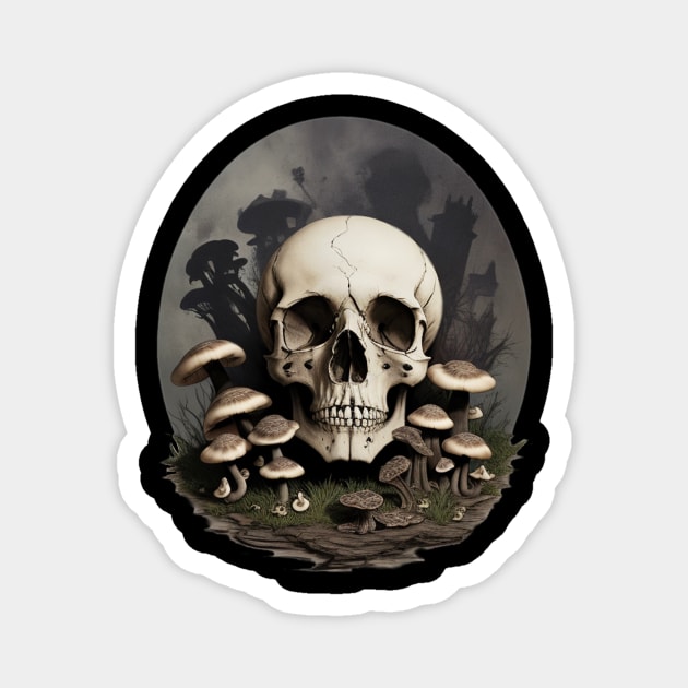 Skull with Mushrooms Magnet by Paul_Abrams