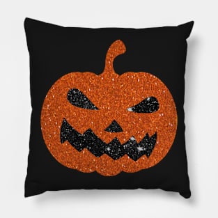 Dark Orange Faux Glitter Halloween Pumpkin Face Pillow