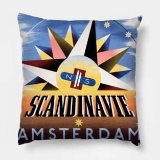 Scandinavie Netherlands Vintage Railroad Poster Pillow