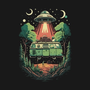 Alien Encounter: Vintage Van Under Cosmic Lights T-Shirt