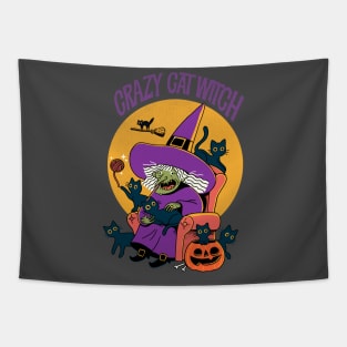 Crazy cat witch Tapestry