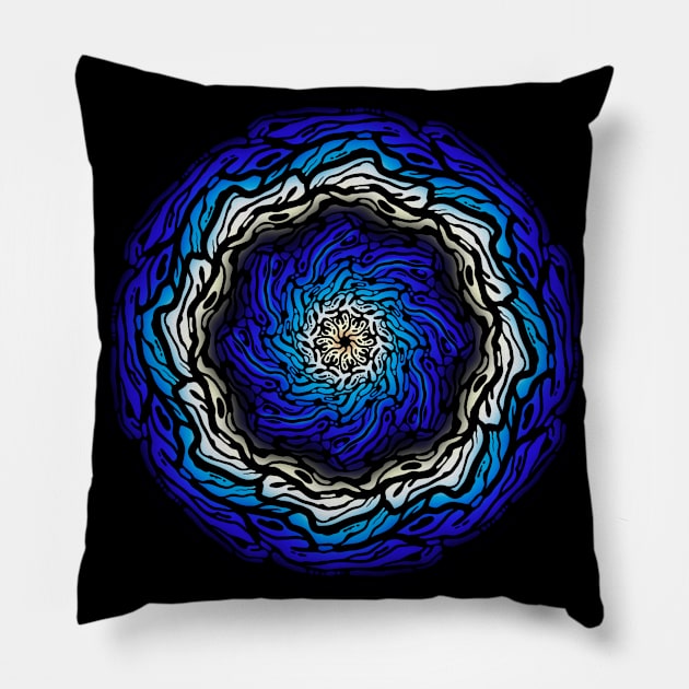 Blue kaleidoscope mandala design Pillow by DaveDanchuk