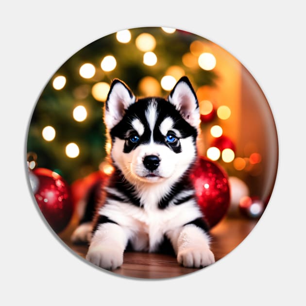 Tiny Husky Puppy Dog by Christmas Tree Pin by nicecorgi