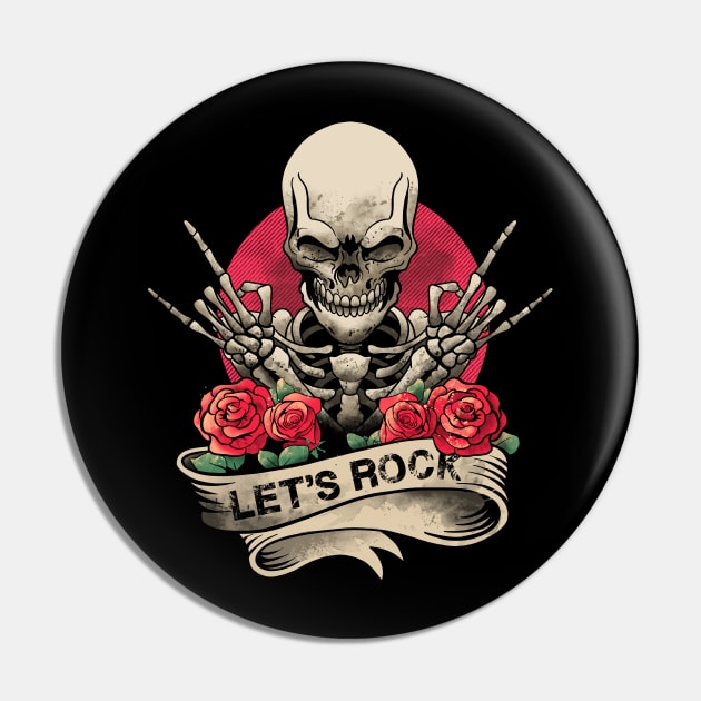 Lets Rock Rock&Roll Skeleton Hand Vintage Retro Rock Concert Pin by MerchBeastStudio