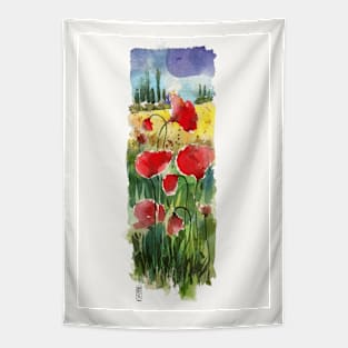 Poppies in the tuscan landscape Tapestry